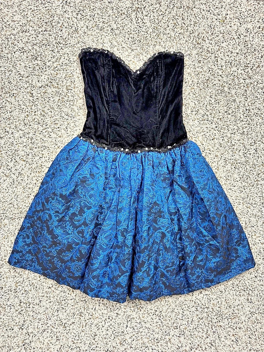 Jessica McClintock Gunne Sax Vintage Mini Dress 5/6 Sequin Black Blue Floral VTG